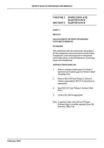 Design manual for roads and bridges: Vol. 3: Highway structures: inspection and maintenance, Section 2: Maintenance, Part 5: Management of post-tensioned concrete bridges