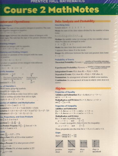 Prentice Hall Middle Grades Math Course 2 Mathnotes Folders 10-Pack 2004