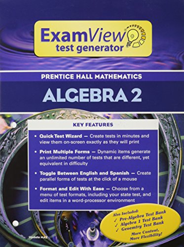 PRENTICE HALL MATH ALGEBRA 2 EXAMVIEW TEST GENERATOR BOOKLET WITH CD 2004C