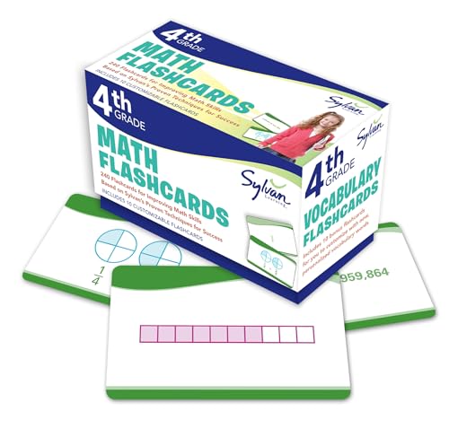4th Grade Math Flashcards: 240 Flashcards for Improving Math Skills (Place Value, Comparing Numbers, Rounding Numbers, Fractions, Decimals, Measurements, Geometry) (Sylvan Math Flashcards)