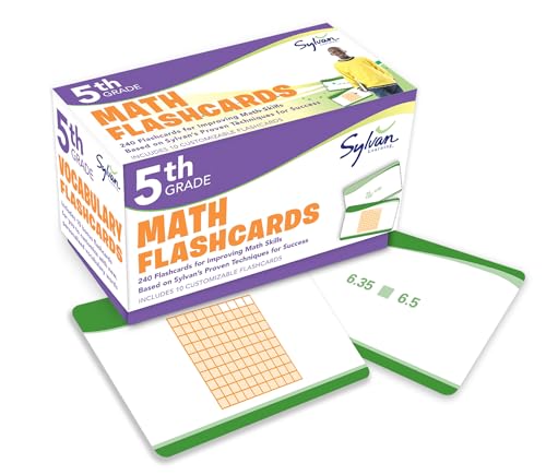 5th Grade Math Flashcards: 240 Flashcards for Improving Math Skills (Decimals, Fractions, Percents, Adding and Subtracting Fractions, Geometry) (Sylvan Math Flashcards)