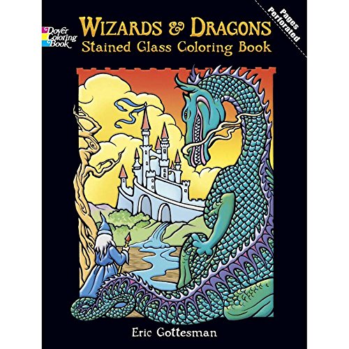 DOVER PUBLICATIONS Stained Glass Color Book Wizards And Dragons (427706)