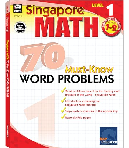 Singapore Math – 70 Must-Know Word Problems Workbook for 1st, 2nd Grade Math, Paperback, Ages 6–8 with Answer Key (Volume 6)