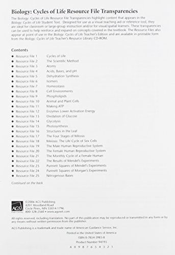 BIOLOGY: CYCLES OF LIFE RESOURCE FILE TRANSPARENCIES