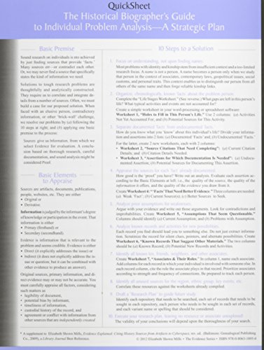The Historical Biographer s Guide to Individual Problem Analysis: A Strategic Plan (QuickSheet)