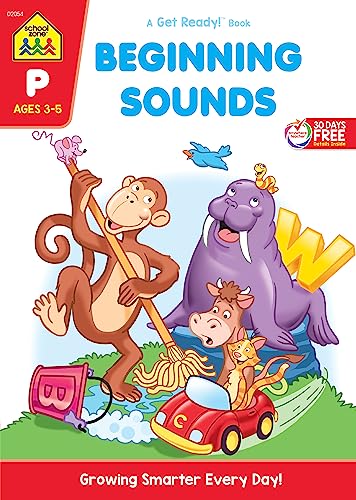 School Zone - Beginning Sounds Workbook - Ages 3 to 5, Preschool to Kindergarten, Letter-Object and Letter-Sound Association, Letter Sounds, Alphabet, and More (School Zone Get Ready!™ Book Series)