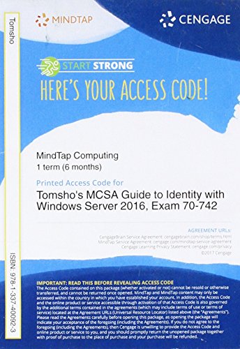 MindTap Networking, 1 term (6 months) Printed Access Card for Tomsho's MCSA Guide to Identity with Windows Server 2016, Exam 70-742, , 2nd (MindTap Course List)