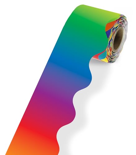Carson Dellosa Scalloped Bulletin Board Border—Rainbow Rolled Border for Bulletin Boards, Desks, Locker Displays, Homeschool or Classroom Decor (2.25" x 36')