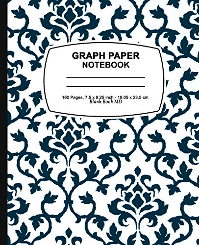 graph paper composition book: Blue Damask Design,Graph Paper Notebook and Conversion Chart, 7.5 x 9.25, 160 Pages For for School / Teacher / Office / Student Composition Book