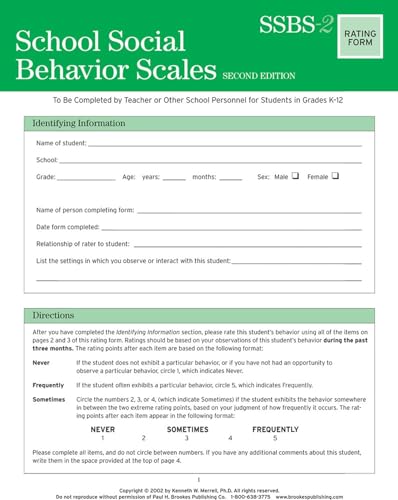 School Social Behavior Scales Rating Form