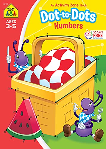 School Zone Dot-to-Dots Numbers Workbook: 32 Pages, Preschool, Kindergarten, Connect the Dots, Numerical Order, Coloring, Ages 3 to 5 (Activity Zone Book Series)