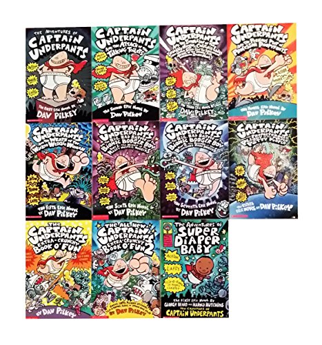 Captain Underpants Series - Complete 11 Book Collection - Adventures of Captain Underpants, Captain Underpants and the Preposterous Plight of the Purple Potty People, Captain Underpants and the Big, Bad Battle of the Bionic Booger Boy, Part 1