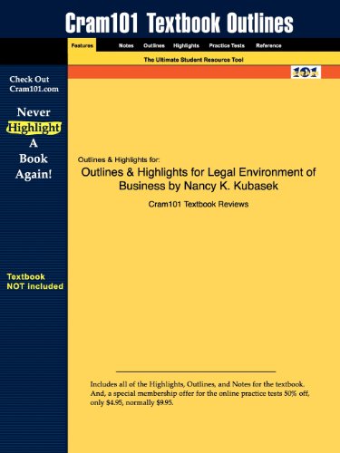 Outlines & Highlights for Legal Environment of Business by Nancy K. Kubasek