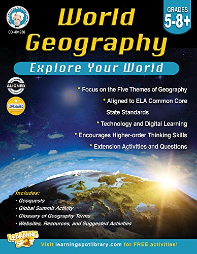 Mark Twain World Geography Workbook, Geography for Kids Grades 5-8+, 5th Grade Workbook & Up Covering the 5 Themes of Geography, Geoquests, and More, Mark Twain Books