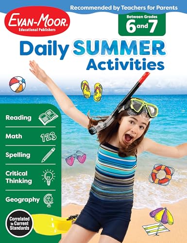 Evan-Moor Daily Summer Activities, Grade 6-7 Workbook, Prevent Learning Loss, Reading Comprehension, Writing, Math, Grammar, Punctuation, Spelling, Multiplication, Division, Fractions, Geography, Maps