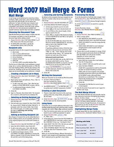 Microsoft Word 2007 Mail Merge & Forms Quick Reference Guide (Cheat Sheet of Instructions, Tips & Shortcuts - Laminated Card)