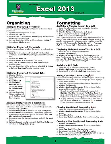 Excel 2013 Advanced Quick Source Reference Guide