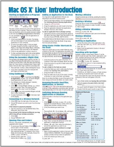 Mac OS X Lion Introduction Quick Reference Guide (Cheat Sheet of Instructions, Tips & Shortcuts - Laminated Card)