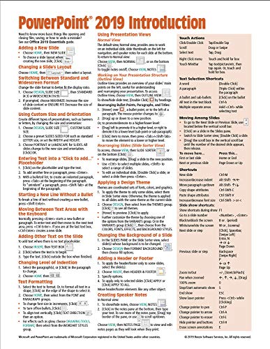 Microsoft PowerPoint 2019 Introduction Quick Reference Guide - Windows Version (Cheat Sheet of Instructions, Tips & Shortcuts - Laminated Card)