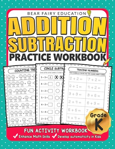 Addition Subtraction Practice Workbook .: Kindergarten books, Activity Workbook for Kids, Kindergarten Math Skills