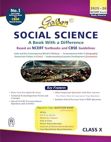 Golden Social Science Study Material Based on NCERT for Class-10 | For CBSE 2026 Board Exams | Objective Type Question | Solved NCERT Exercises | Previous Board Paper Solved | Assertion & Case Based