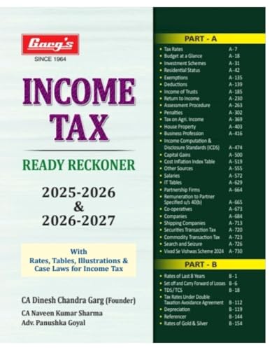 Garg's INCOME TAX READY RECKONER AYs 2025-26 & 2026-27 (DTRR) with Rates, Tables, Illustrations & Case Laws for Income Tax/(TDS/TCS rates)/Finance Act 2025