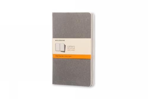 Moleskine Cahier Journal, Soft Cover, Large (5" x 8.25") Ruled/Lined, Pebble Grey, 80 Pages (Set of 3)