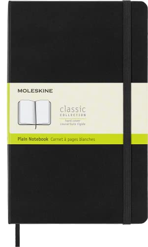 Moleskine Classic Plain Paper Notebook, Hard Cover and Elastic Closure Journal, Color Black, Size Large 13 x 21 cm, 240 Pages