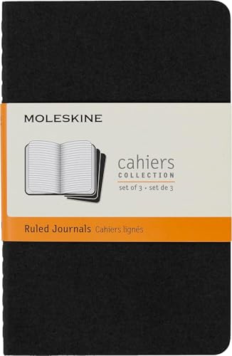Moleskine Cahier Journal, Soft Cover, Large (5" x 8.25") Ruled/Lined, Black, 80 Pages (Set of 3)
