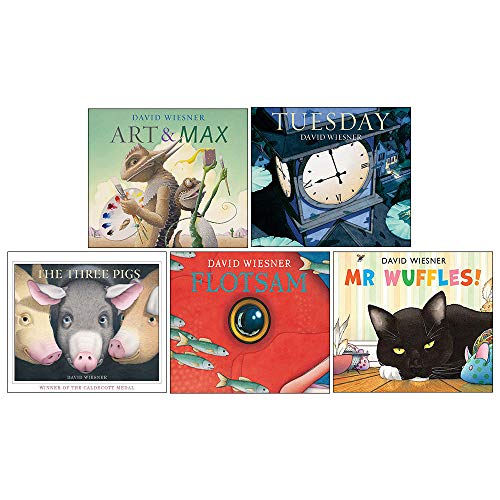 David Wiesner 5 Books Collection Set(The Three Pigs, Tuesday, Art and Max, Mr Wuffles!, Flotsam)