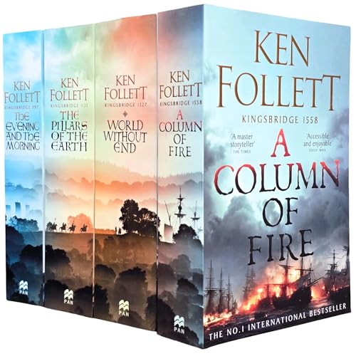 Kingsbridge Novels Collection 4 Books Set By Ken Follett (The Evening and the Morning, The Pillars of the Earth, World Without End, A Column of Fire)