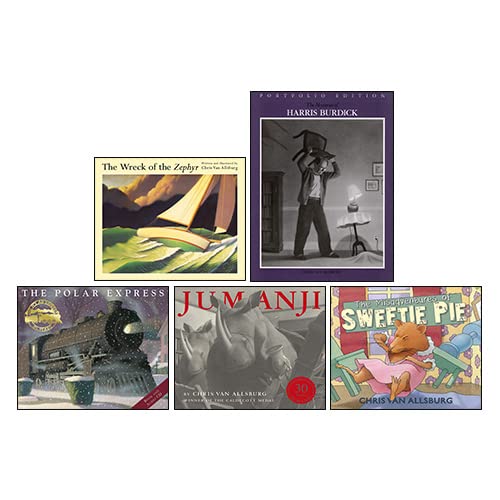 Chris Van Allsburg 5 Books Collection Set(The Misadventures of Sweetie Pie, The Mysteries of Harris Burdick, Jumanji, The Polar Express, Wreck Of The Zephyr)