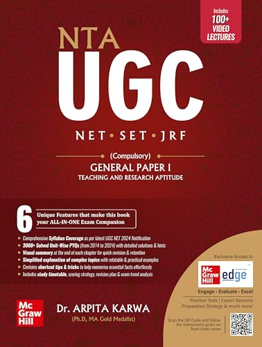 NTA UGC NET Paper 1 2024: Teaching & Research Aptitude | 3000+ Practice Questions | Solved Unit-wise Previous Years' Questions (2014 - 2024) PYQs | 100+ Video Lectures, Mind maps & Flowcharts | Online Mock Tests | Exclusive access to McGraw Hill edge online platform: Practice tests, Expert sessions, Preparation strategy and much more