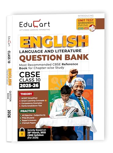 Educart CBSE Question Bank Class 10 English 2025-26 on new Syllabus 2026 (Introducing Unit Test Worksheets)