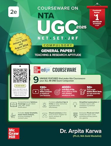 Courseware on NTA UGC NET Paper 1 2025 by Arpita Karwa: Teaching & Research Aptitude | 2nd Edition (Latest) | 4000+ Solved Unit-wise Previous Years' Questions (2014 - 2025) - PYQs | 120+ Video Lectures, Infographics, Mind Maps and Flash Cards | 50 Full-length Solved Mock Test Papers with Performance Analytics | Quiz Stations and Score Boosters | Colorful Pluck-out Chart for Quick Revision | Author Webinars and Doubt Clearing Sessions