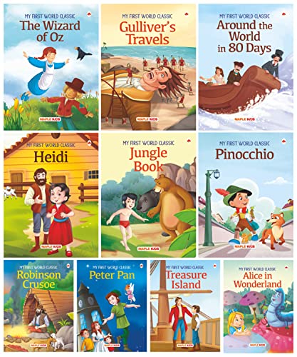 Story Books for Kids - World Classic (Abridged) (Set of 10 Books) (Illustrated) - Moral Stories - Bedtime Children Story Book - Read Aloud to Infants, Toddlers - Alice in Wonderland, …, Heidi, Jungle Book, Robinson Crusoe