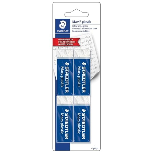 STAEDTLER Mars Plastic, Premium Quality Vinyl Eraser, White, Latex-free, Age-resistant, Minimal Crumbling, 4 Erasers (526 50 BK)