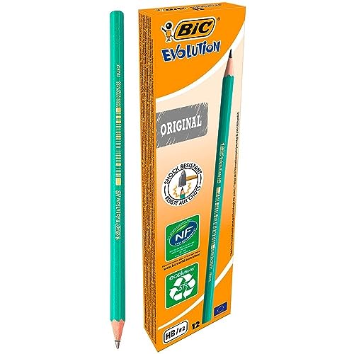 BIC Bleistift Evolution Original 650 HB, 12er Pack, grün, sechskantig, Ideal für das Büro, das Home Office oder die Schule