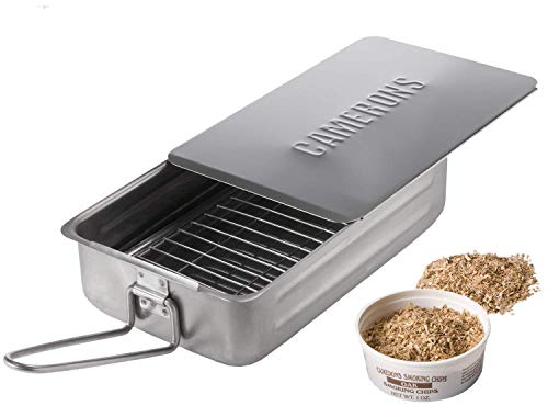 Stovetop Smoker - Gourmet Mini (7” x 11” x 3.5”) Stainless Steel Smoking Box with Wood Chip Sample - Works Over Any Heat Source, Indoor or Outdoor