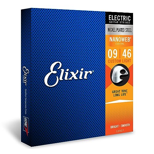 Elixir Strings Electric Guitar Strings w NANOWEB Coating, Custom Light (.009-.046)