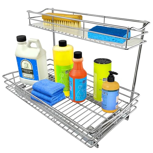 Lynk Professional Roll Out Under Sink Cabinet Organizer - Pull Out Two Tier Sliding Shelf - 11.5 in. wide x 21 inch deep - Chrome