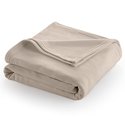 Twin Size Fleece Bed Blanket | Comfy Supersoft Fleece Blanket – All-Season Light Weight Throw Blanket | Luxuriously Soft | Throw Blanket for Couch and Sofa | Machine Wash | Beige