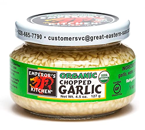 Emperor's Kitchen Organic Chopped Garlic, USDA Certified Organic, Vegan, Ready-to-Use, 4.5 oz Jar