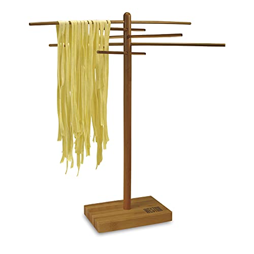 Weston Bamboo Pasta Drying Rack (53-0201), 10 Drying Arms, 16" Tall, 14" Wide, Stores Flat