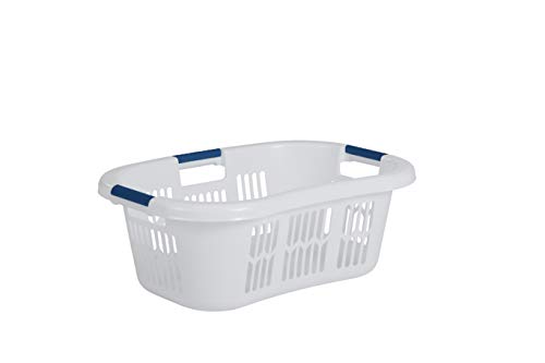 Rubbermaid Large Hip-Hugger Laundry Basket/Hamper, 1.5-Bushel, White, Stackable Storage Bin/Organizer for Bathroom/Bedroom/Dorm/Home