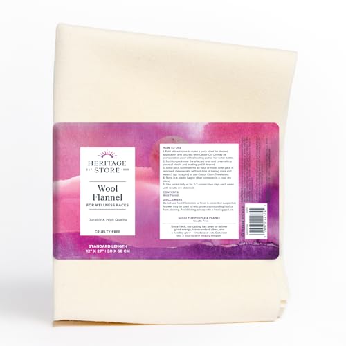 HERITAGE STORE Wool Flannel for Castor Oil Pack, Reusable & Highly Absorbent, Creates a Soothing Heat Compress for Abdomen, Joints & Other Areas, Cruelty Free, 12 x 27 in