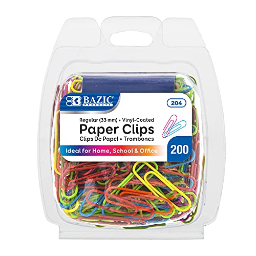 BAZIC No.1 Regular Color Paper Clips, 33 mm, Assorted, 200 Per Pack