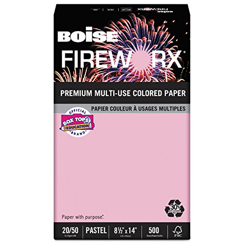 BOISE CASCADE FIREWORX Colored Paper, 20 lb., 8-1/2 x 14 Inches, Powder Pink, 500 Sheets/Ream (CASMP2204PK)