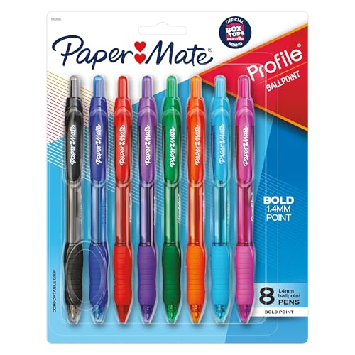 Paper Mate 1960662 Profile Retractable Ballpoint Pens, Assorted Colors, 8-Count