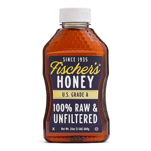 Fischer's 100% Pure, Raw & Unfiltered Honey – USA Made Honey, 24 oz – All-Natural Sweetener – Rich Flavor Profile, Packed with Nutrients